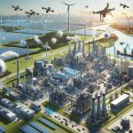 Create a realistic, high-definition image capturing a future industrial landscape being shaped by technology. Illustrate a sprawling complex with different types of factories, warehouses, and logistic hubs. Add autonomous machines working efficiently, drones flying over the infrastructure, delivering goods, and AI-controlled cranes moving heavy cargoes. Surround this dynamic scene with the power of renewable energy sources - wind turbines rotating gently in the wind, fields of solar panels glittering under the sun, and geothermal plants dotting the area. Showcase the blend of industry and advanced technology, all aiming for a sustainable future.