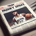 Realistically designed, high-definition image of a newspaper headline reading 'Injury Update: Basketball Player from Professional Team Pelicans Faces Uncertain Future'