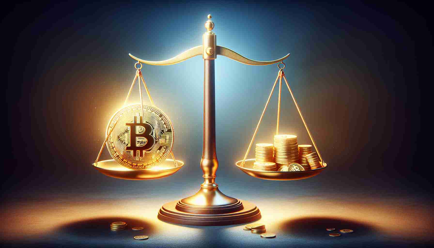 Realistic HD illustration representing the concept of 'Are Investors Underestimating Bitcoin's True Potential? You might be surprised'. This could include a symbolic representation of Bitcoin such as a shining golden coin hovering above a balance scale. The scale could show smaller traditional investments like stocks and gold on the other side, symbolizing underestimation.