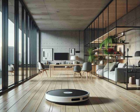 A high-definition, realistic image of innovative contemporary home design that has been reshaped by the use of smart vacuums. The scene demonstrates how the smart vacuum seamlessly integrates into the living environment, hinting at a clutter-free, sleek atmosphere. It moves smoothly across a space free of obstacles, contributing to an overall aesthetic of minimalism and neatness. It could be a living room, decked with modern furniture and vibrant indoor plants, all arranged to provide clear pathways for the vacuum's unobstructed operation, showcasing the surprising role these devices play in shaping modern residential interiors.