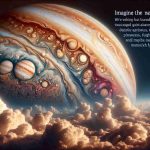 Imagine the world that lies beneath the mysterious clouds of Jupiter. We're looking for a realistic, high-definition image that showcases what might be hiding under those layers. The deep, swirling storms of gas, possibly filled with exotic colors from various chemical reactions. The immense gas giants surface, if any, could exhibit breathtaking scenes of turbulent weather patterns. However, since we've never seen beneath the clouds, incorporate an illustrative interpretation of what scientists speculate might be present, such as dense atmospheres, thunderstorms, fierce winds, and maybe metallic hydrogen oceans.