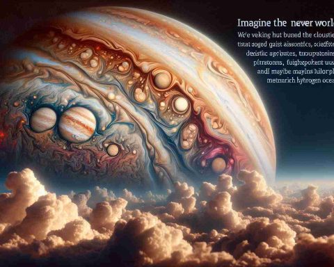 Imagine the world that lies beneath the mysterious clouds of Jupiter. We're looking for a realistic, high-definition image that showcases what might be hiding under those layers. The deep, swirling storms of gas, possibly filled with exotic colors from various chemical reactions. The immense gas giants surface, if any, could exhibit breathtaking scenes of turbulent weather patterns. However, since we've never seen beneath the clouds, incorporate an illustrative interpretation of what scientists speculate might be present, such as dense atmospheres, thunderstorms, fierce winds, and maybe metallic hydrogen oceans.