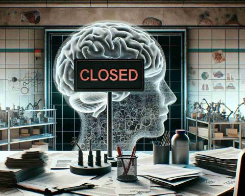 An image showing a symbolic representation of the end of ambitions in the neuroscience field. It could be a laboratory with abandoned neuroscience research equipment and paperwork, or a metaphorical image of a human brain overlaid with a 'closed' sign.