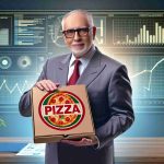 A high-definition, realistic image depicting an unexpected investment scenario. In this scene, a generic elderly businessman is shown making an investment in a popular pizza chain, symbolized by him holding a pizza box with the logo prominently displayed. The surroundings hint at the implications for the pizza business, with possible charts and graphs showing potential growth and impact. Please note, this scenario is for illustrative purposes and doesn't concern any specific individual or actual investment strategies.