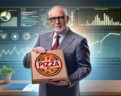 A high-definition, realistic image depicting an unexpected investment scenario. In this scene, a generic elderly businessman is shown making an investment in a popular pizza chain, symbolized by him holding a pizza box with the logo prominently displayed. The surroundings hint at the implications for the pizza business, with possible charts and graphs showing potential growth and impact. Please note, this scenario is for illustrative purposes and doesn't concern any specific individual or actual investment strategies.