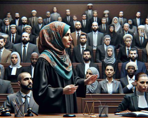 High-definition, realistic image of a highly-dramatic turn of events in a contentious murder trial. The judge, who is a Middle-Eastern woman, takes an unprecedented approach and becomes proactive in the pursuit of truth. She is depicted at the center of the courtroom, surrounded by a tense atmosphere as attorneys, bailiffs, and court audience members displaying diverse descent and gender wait in quiet anticipation.