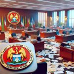 A realistic high-definition image depicting the aftermath of a major scandal leading to significant changes within government offices in Equatorial Guinea. The scene includes vivid images of emptied offices, scattered documents and seals of the country visible on certain objects. It portrays a sense of urgency and change, triggered by the shocking event.