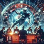 Generate a high-definition, realistic concept art which portrays a dramatic scene related to bold predictions for a fictional 2025 American Football League Draft. Incorporate elements such as a prominent draft chart, player stats being analyzed, and team representatives in intense decision-making discussions. Capture the unexpected element in the atmosphere.