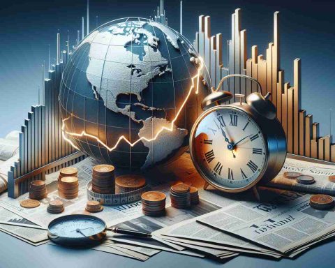 A high-definition, realistic image illustrating a conceptual interpretation of the upcoming CPI (Consumer Price Index) release. The scene may include elements to represent economic indicators, such as line graphs indicating price changes, clocks representing time, and newspapers with headlines related to inflation or consumer trends. Perhaps there is also a globe or world map on one side, emphasizing the global relevance and impact of this data. The color palette could be composed of subtle, professional tones, suggesting a serious, economic theme.