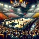 A realistic high definition image showcasing a tense scene of a basketball team, referred to as 'Spurs', on the court in a fully packed stadium located in Istanbul. The crowds are vibrant, roaring with excitement, their faces painted with mixed colours of passion and anticipation. The Spurs are in action, displaying their sports skills amidst the deafening cheers of the crowd, encapsulating the essence of this highly anticipated game.