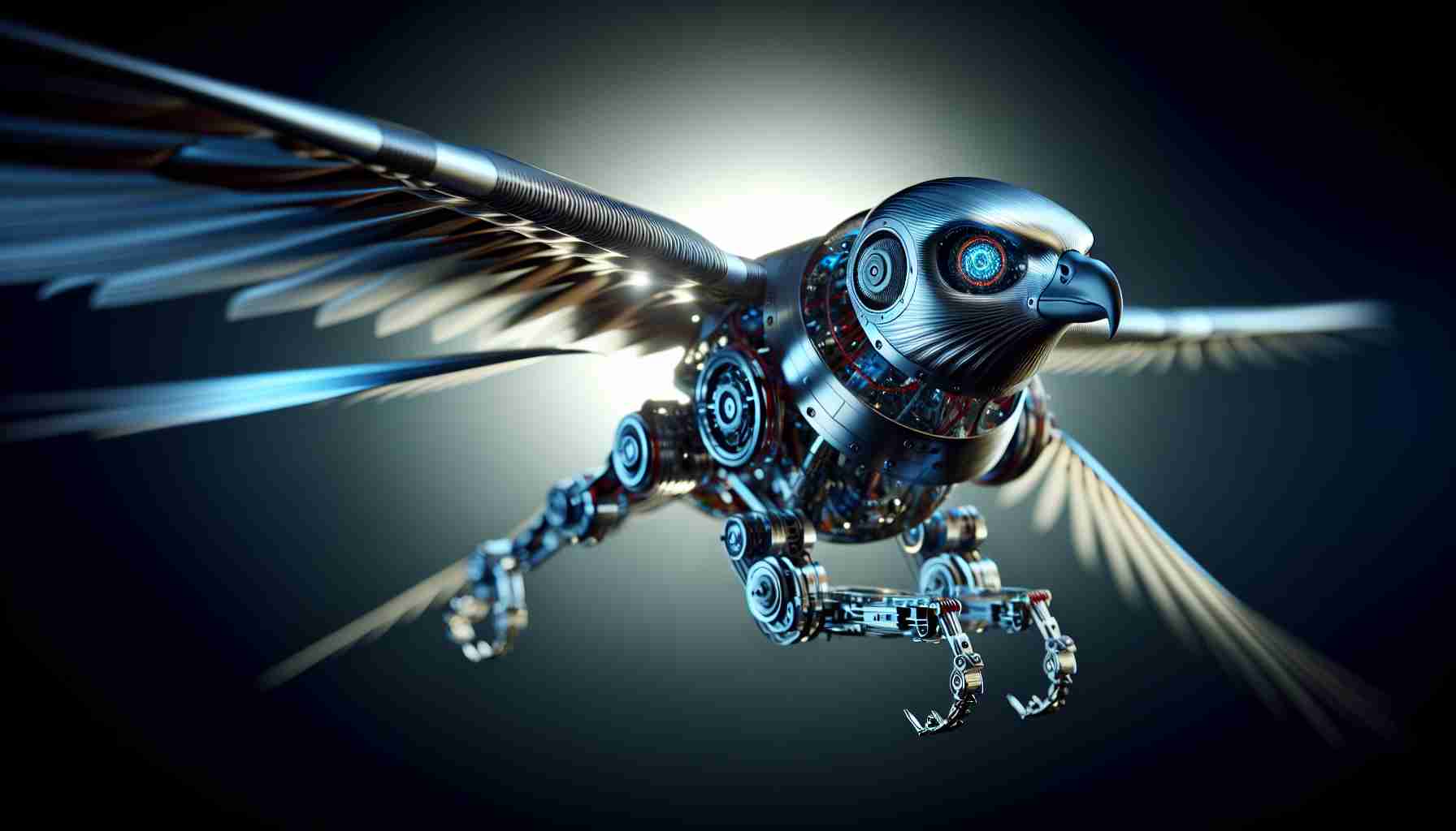 Realistic high-definition image reflecting the thrilling progress in robotics, showcasing the Hawkbots. These innovative machines have been designed to resemble the precision and grace of hawks. They feature aerodynamic curves, metallic bodies that gleam in the light, with advanced mechanisms cleverly devised to emulate the swift, almost weightless manner in which real hawks fly. Their eyes should gleam with intelligence, and their wings should be spread, capturing a moment in mid-flight. We should feel a sense of awe and excitement regarding the limitless possibilities this new development in robotics presents.