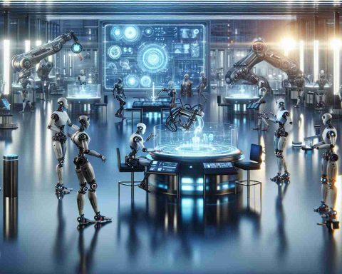 An HD photo of the surprising future of robotics. The scene depicts a revolution in advanced technology where lifelike automatons perform complex tasks with precision. An array of uniquely designed robots demonstrating various functionalities - some are interacting with digital interfaces, some are engaged in intricate manufacturing tasks, and some are replicating human-like movements. The overall setting is futuristic with sleek, polished surfaces and ambient lighting with robots constructed from high-tech materials, exhibiting an impressive level of artificial intelligence. The environment reflects the concept of 'Revolutionizing Tomorrow.'