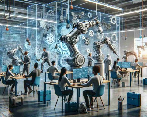 A high-definition, photorealistic image depicting a futuristic work scenario. In this vision of work advancement, automation and robotics training are emerging as crucial skills to acquire. The scene shows various learning environments such as classrooms, online courses, and practical applications, displaying a blend of traditional and digital methods. In the practical applications, learners are operating robotic arms, programming automated machines and discussing innovative ideas. The learners are of various genders and descents including Caucasian, Hispanic, Black, Middle-Eastern, and South Asian. The image warranty gives a feel of imperative need of the skill right at the moment.