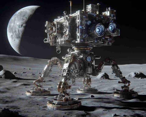 Generate a High Definition, lifelike image showcasing the revolution in Lunar exploration. Highlight the innovative robotic technology that is at the forefront of this space revolution. The scene should capture a detailed, high-tech robotic mechanism with distinct features such as articulated limbs, a robust chassis, and state-of-the-art sensory arrays, standing on the Moon's surface. The Lunar landscape should be authentically represented with craters, rock formations, and a pitch-black sky. Viewers should be able to feel the disruptive changes in Lunar exploration through the image.