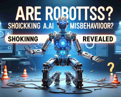 Realistic HD image depicting the theme 'Are Robots Really Safe? Shocking AI Misbehavior Revealed'. This can feature a robot partaking in unusual or unexpected behaviors, sparking a question regarding safety. The image should stir thought and curiosity about artificial intelligence and its potential pitfalls. To add depth, include technological elements and use contrasting colors to highlight the divide between predictable and unpredictable robotic behavior.