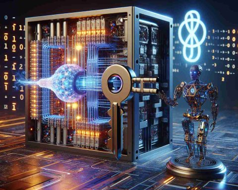 A high-definition, realistic image showing the concept of 'Unlocking the Future: How Quantum Computing is Set to Revolutionize Robotics'. Picture a scene where a large quantum computer with glowing qubits and intricate circuits is placed next to an advanced humanoid robot performing complex operations. The quantum computer is represented as a key and the robot as a lock, symbolizing the unlocking process. In the background, digital code streams representing quantum algorithms illuminate the scene, demonstrating the transformative impact of quantum computing on robotics.