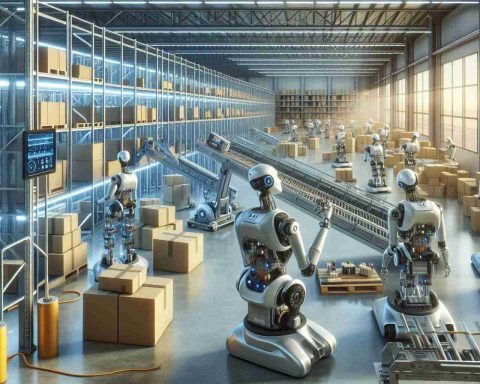 A high-definition, realistic image representing the future of warehouse automation with robots. The scene should depict various types of robots transforming the warehouse environment. Robots could be shown managing stock, assembling packages, and operating other warehouse machinery. Use cool metallic colors for the robots symbolizing advanced technology and contrast them with the neutral colors of the warehouse's interior. Include glimpses of automated technology like conveyor belts and mechanical arms at work. The scene should emanate a vibe of progress and futuristic innovation.