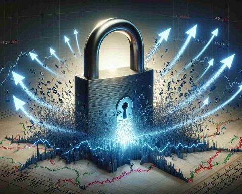 Create a high-definition, realistic image representing the concept of 'Unlocking Massive Gains', visually implying the discovery of hidden stocks set to soar. The scene can feature a massive padlock opening to release a swarm of soaring arrows, representative of stock trend lines, against the background of a stock market graph.