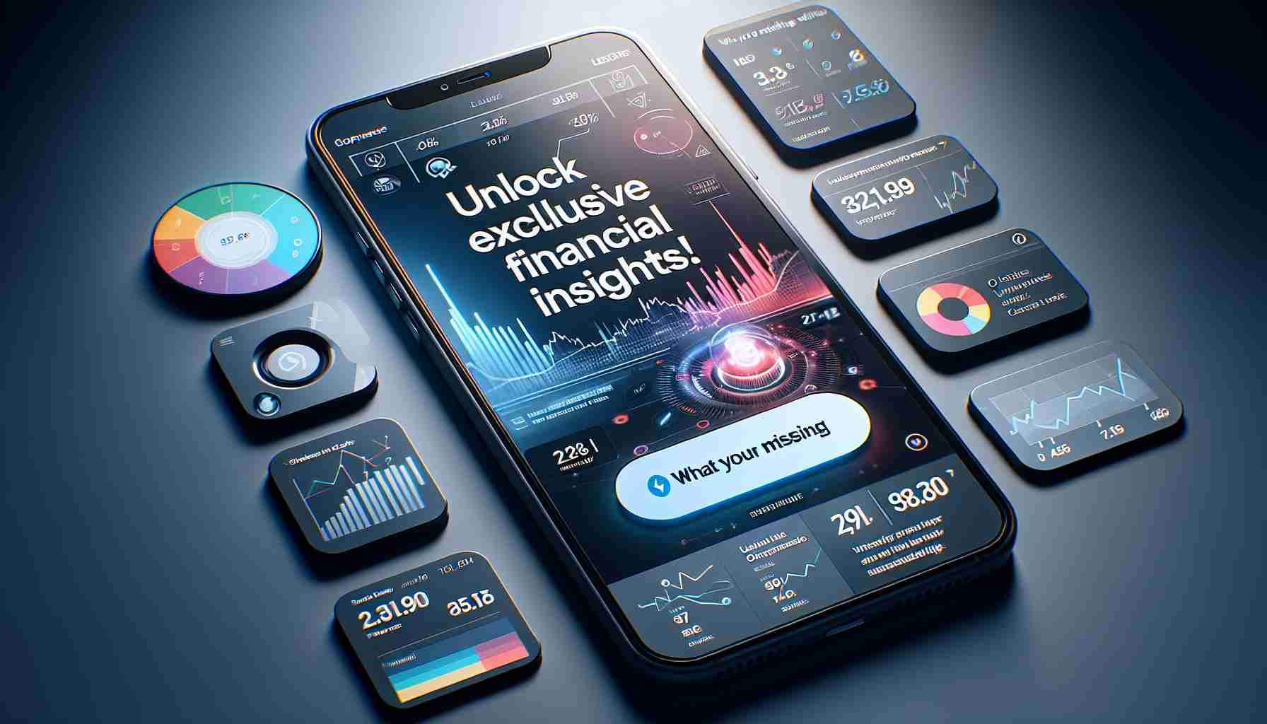 An ultra-high-definition realistic image of a computer or mobile device screen with a finance application open. The application displays a button or call-to-action reading 'Unlock Exclusive Financial Insights!'. Surrounding elements may include a colorful chart or graph of financial data, widgets tracking stock market performance, and brief snippets of financial news. The application has a modern, elegant design with a minimalist interface. The statement 'What You’re Missing May Surprise You' appears as a teasing hint or suggestion, urging the viewer to explore the financial insights available.