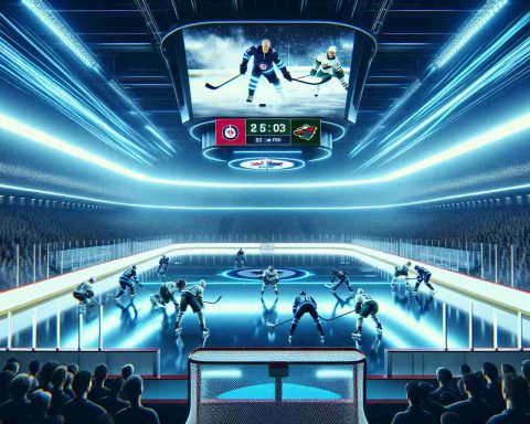 A realistic high-definition image illustrating the concept of a hockey game between the Winnipeg Jets and the Wild. Imagine the intensity in the players' expressions, the neon lights illuminating the glossy ice rink, and the anticipation of the crowd. Perhaps, show the scoreboard displaying the Jets' lead, symbolizing their struggle to maintain it. The era of the game is modern, and the location is an indoor ice hockey stadium packed with fans.