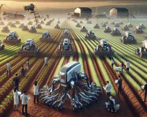 Create a high-definition, realistic image of an innovative collaboration in the field of agriculture. Depict advanced farming robotics contributing significantly to the future of farming. The scene is overrun with automated machines performing various farming tasks like planting seeds, tilling soil, and harvesting crops. Their designs are futuristic and sleek, showcasing the cutting-edge technology in agricultural automation. A visibly diverse group of agronomists and engineers, including men and women of different descents like Caucasian, South Asian, Hispanic and Middle-Eastern, are remotely operating these robots, signaling a game-changing partnership in agriculture.