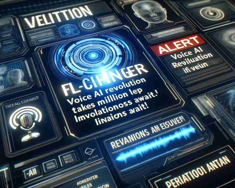 Detailed image showing a News flash banner with headlines reading 'Game-Changer Alert: Voice AI Revolution Takes $20 Million Leap! Innovations Await'. The image portrays the concept of technology innovation and advancement, in a futuristic world. Provide this is in a high-definition and realistic style.