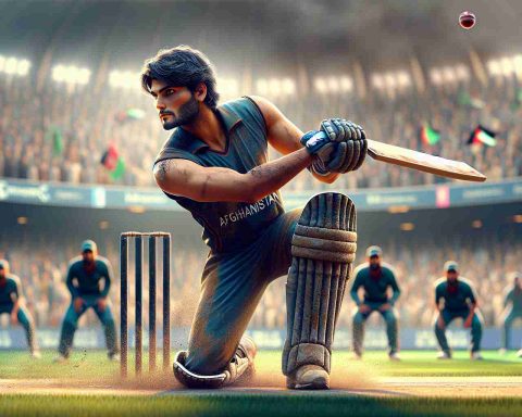 Create a high-definition, realistic image depicting a novel cricket player from Afghanistan. Picture him on the field, ready to take a swing at a high-speed ball with his bat, the crowd's anticipation palpable. His athletic attire, revealing his strong physique, is dusted with the earth from the pitch. His eyes, fueled with determination, fixate on the incoming ball. His journey, enveloped in resilience, hard work, and an unwavering dream, radiates inspiration.