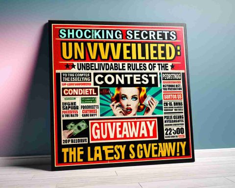 Create a realistic HD image of a sensational news headline vaguely referencing a popular online personality's contest, with the words 'Shocking Secrets Unveiled: Unbelievable Rules of the Latest Contest'. There should also be vague references to a prominent giveaway, and the overall style should imply a sense of mystery and surprise.