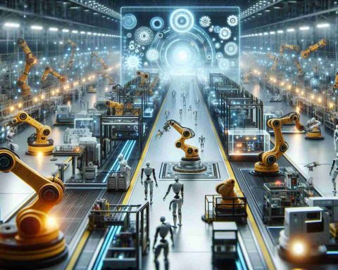 A high-definition realistic image presenting a futuristic concept of automation. Show an array of advanced robotics, automated assembly lines, and AI-controlled systems, all working harmoniously. The scene should capture the essence of a revolutionary step in technology and industry, symbolizing a new era of efficiency and innovation. This is the future of automation, it's a symbiotic revolution where humans and machines work together for progress.