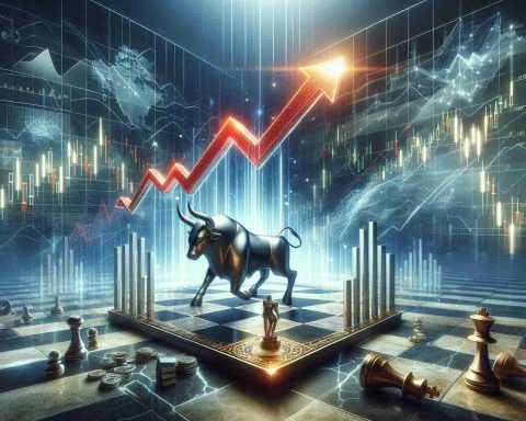 A realistic high-definition image of a conceptual representation of a stock named 'Mbot', symbolizing its potential to be the next big player. The image should depict the excitement and revolution of its potential, perhaps with visual elements like a skyrocketing graph, a bull to represent bullish market trends, or a chessboard with a chess piece signifying its strategic movement in the stock market.