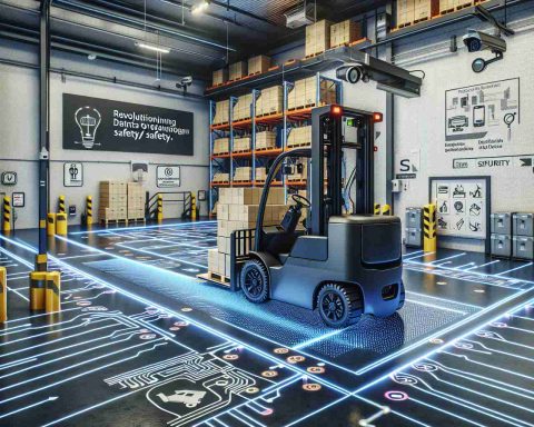 A realistic high definition image depicting the future of loading docks in regards to revolutionizing safety. The scene features state-of-the-art technology designed for optimal safety standards. In the foreground, a modern autonomous forklift is seen carrying a pallet of goods, equipped with a proximity sensor to avoid accidents. The dock's flooring is embedded with illuminated safety lines, guiding the navigation of the machinery. The walls are painted in bright, high-visibility colors. In the background, security cameras surveil the area and safety signs, showcasing best practices for dock safety, dot the landscape. There are also ergonomic tools designed to reduce workplace injuries.