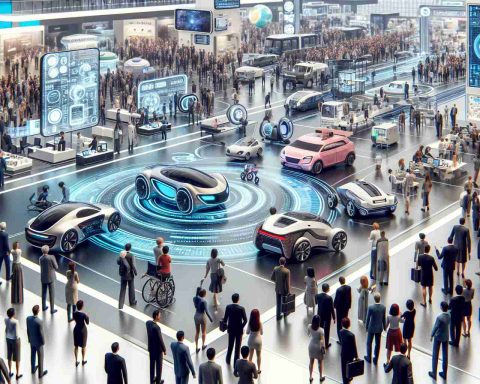 A realistic HD image of a hypothetical scene from the Consumer Electronics Show (CES) in 2025. Display a mix of cutting-edge technological inventions that could be predicted for such a future date. Try to include devices from various sectors such as medical, transportation, communication, and domestic applications. There should be a bustling crowd of diverse individuals, a mixture of genders and descents, highly engaged in the displays.