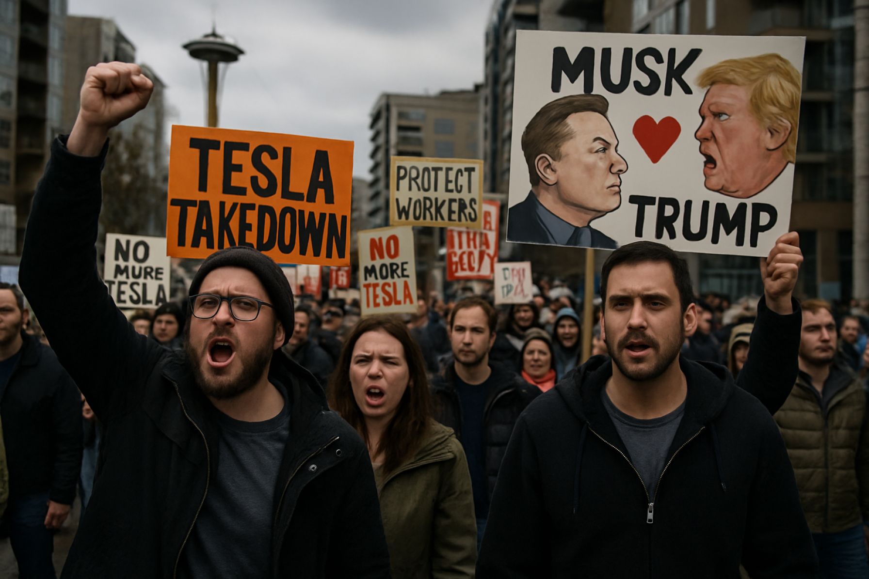 Рух проти Tesla набирає обертів: протестувальники в Сіетлі подвоюють зусилля в умовах загострення конфлікту між Маском і Трампом 